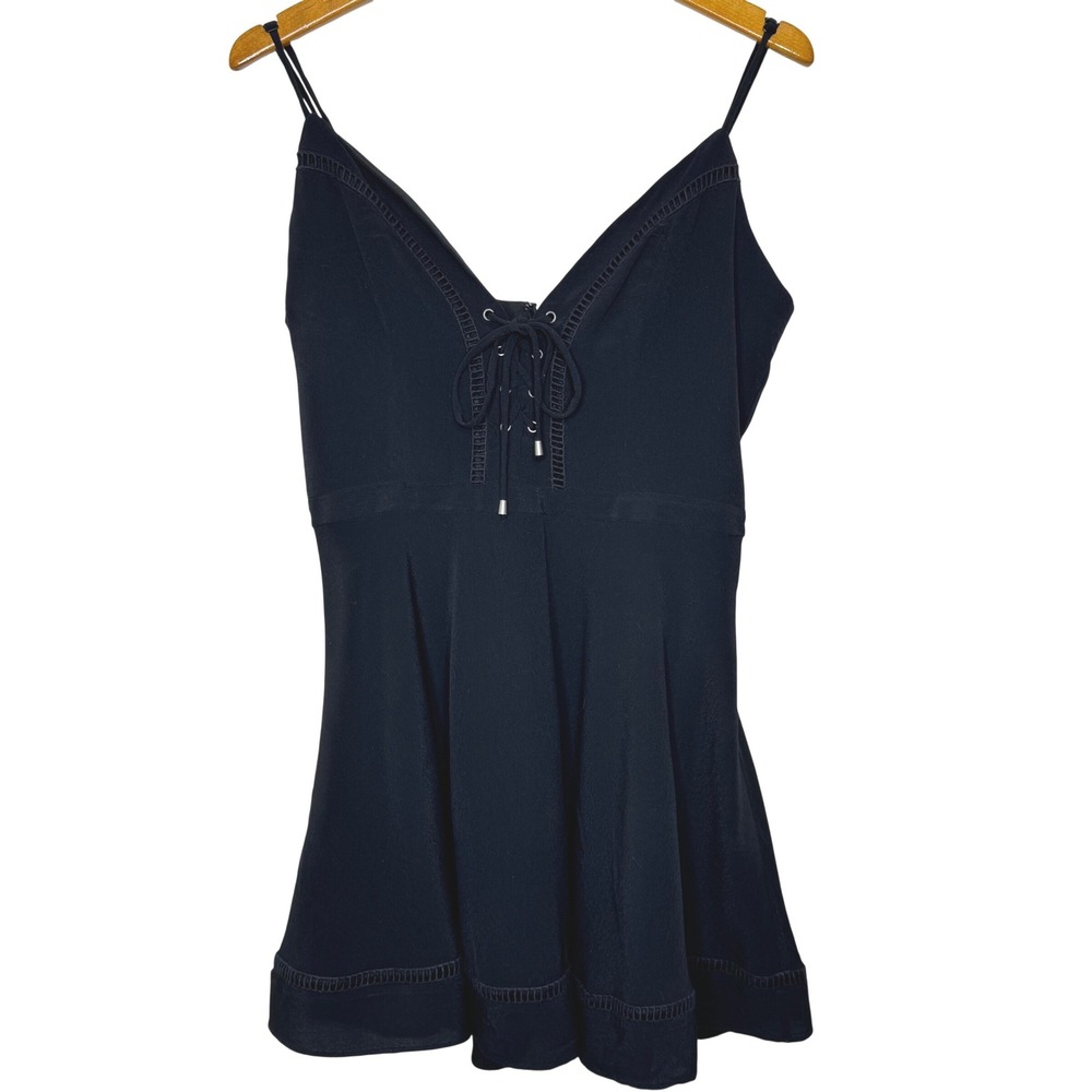 Lovers + Friends Y2K Lace Up Front Mini Dress Large Black